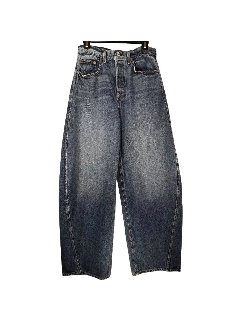 GRLFRND Paola Barrel Leg Jeans 26 Buttonfly Premium Denim Medium Wash USA